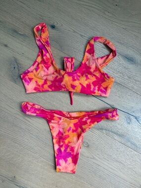 437 Vibrant Pink & Orange Floral Bikini Set